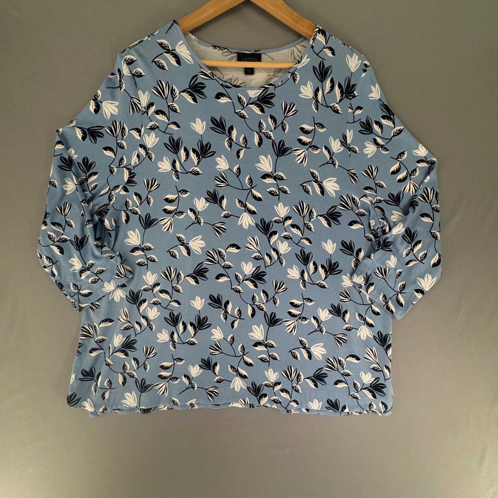 J.‎ Jill Wearever Blue Floral 3/4 Sleeve Knit Top XL Crew Neck KTP143751